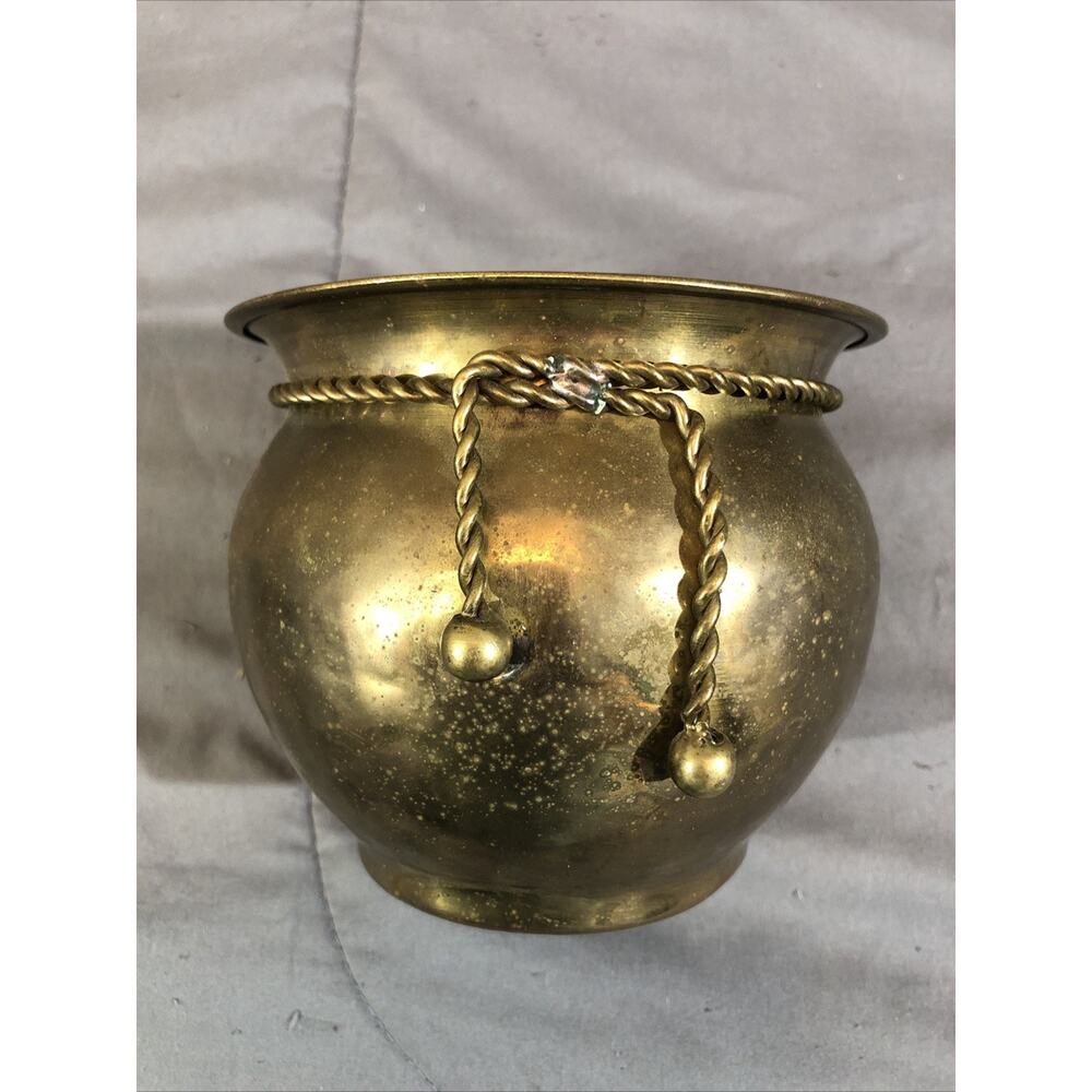 Hosley Solid Hammered Brass Vase With Rope Designs Original